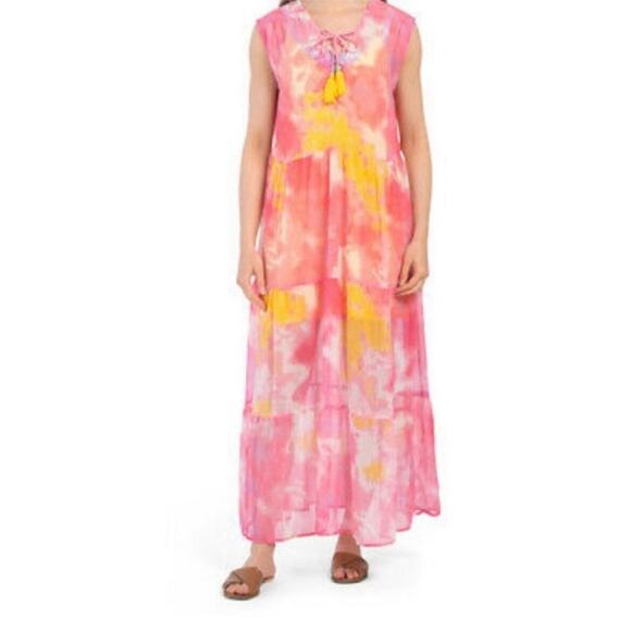 America & Beyond Pink Totally Tie Dyed Maxi Cover Up Sz M NWT - Picture 1 of 13
